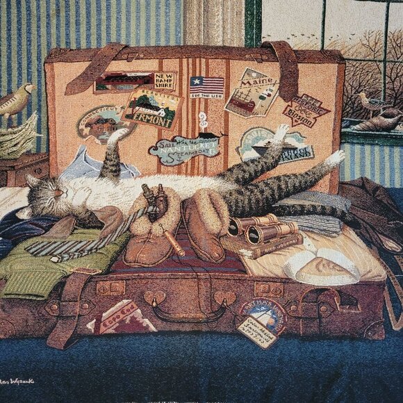 Country Weavers Charles Wysocki Woven Throw Blanket Afghan Mabel Stowaway Cat - Picture 3 of 8